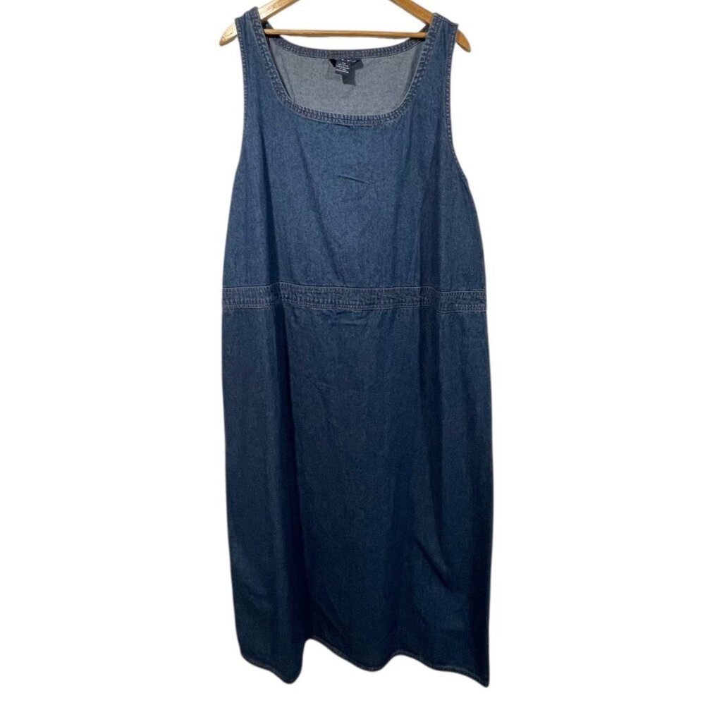 Original TY Wear Dress 2X Blue Long Overall Sleeveless Denim Jumper Modest NWT